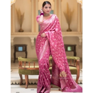 Generic Women's Silk Woven Kanjivaram Saree With Unstitched Blouse (5.5Mtr, Pink)