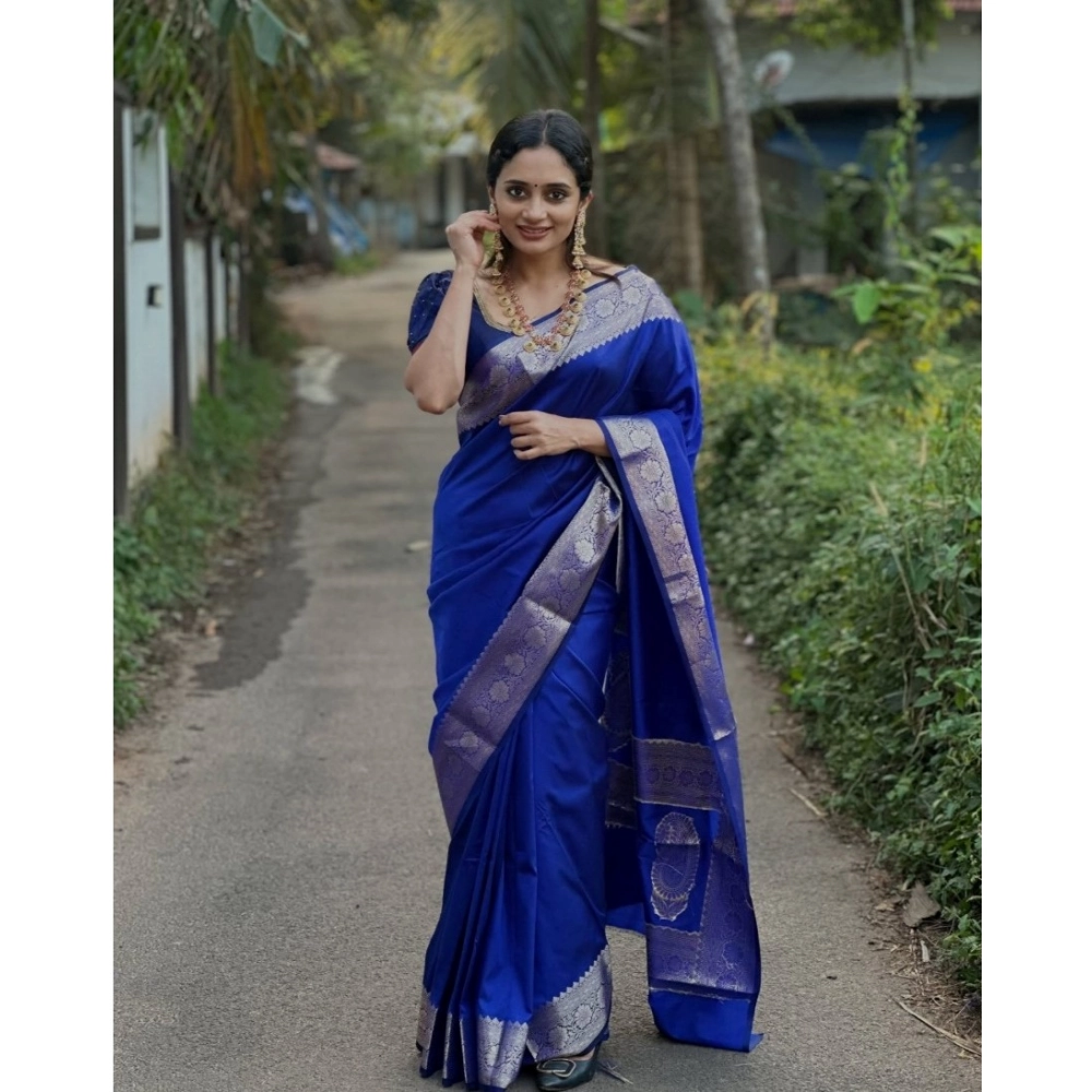 Generic Women's Silk Woven Kanjivaram Saree With Unstitched Blouse (5.5Mtr, Blue) Generic Women's Silk Woven Kanjivaram Saree With Unstitched Blouse (5.5Mtr, Blue)