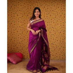 Generic Women's Silk Blend Self Design Bollywood Saree With Unstitched Blouse (5.5Mtr, Purple)