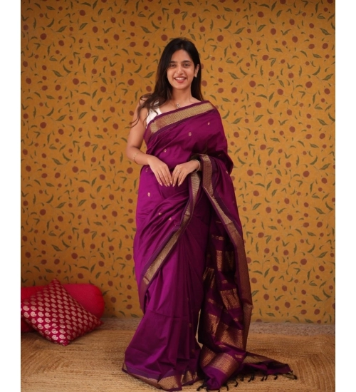 Generic Women's Silk Blend Self Design Bollywood Saree With Unstitched Blouse (5.5Mtr, Purple)