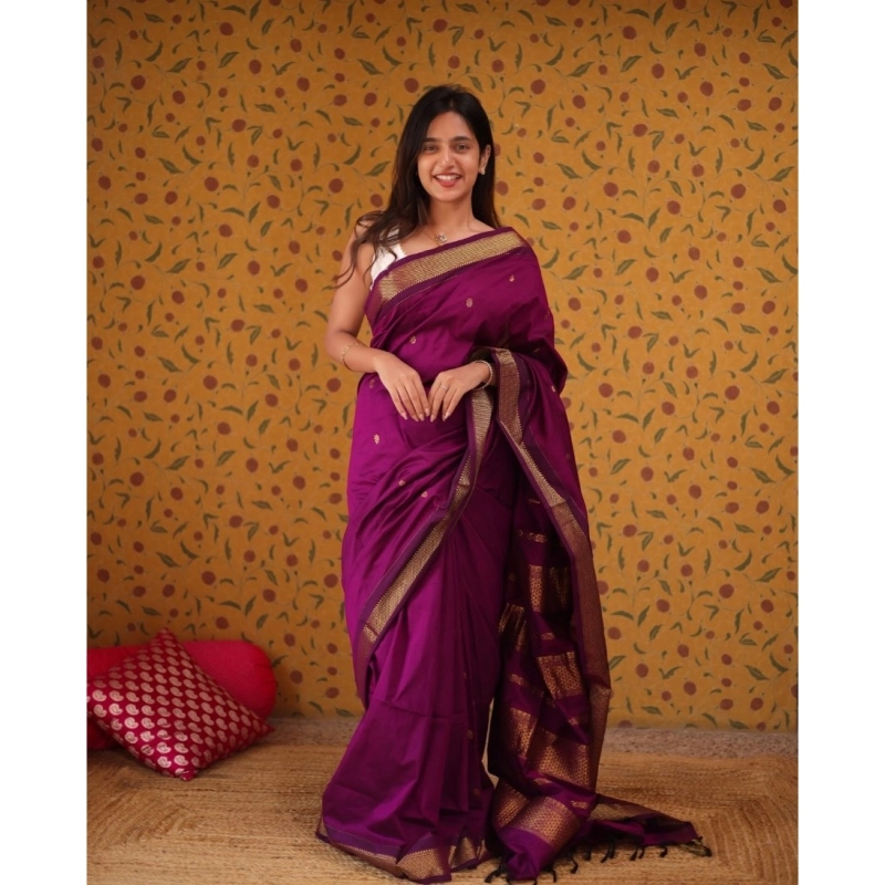 Women's Silk Blend Self Design Bollywood Saree With Unstitched Blouse (5.5Mtr, Purple)