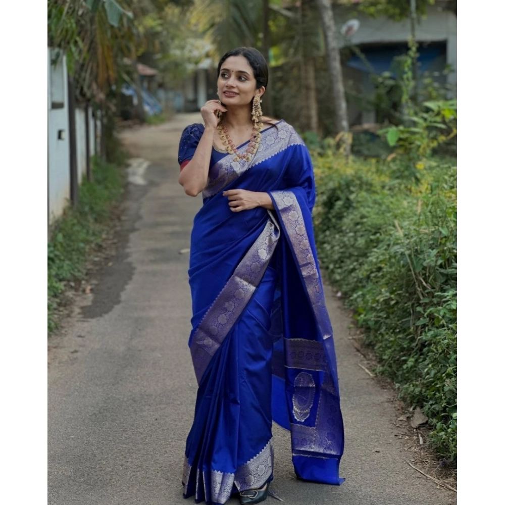 Generic Women's Silk Woven Kanjivaram Saree With Unstitched Blouse (5.5Mtr, Blue) Generic Women's Silk Woven Kanjivaram Saree With Unstitched Blouse (5.5Mtr, Blue)
