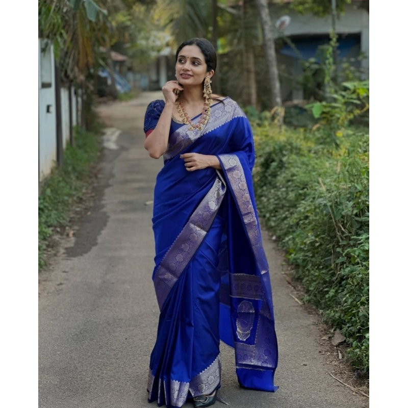 Women's Silk Woven Kanjivaram Saree With Unstitched Blouse (5.5Mtr, Blue) Women's Silk Woven Kanjivaram Saree With Unstitched Blouse (5.5Mtr, Blue)