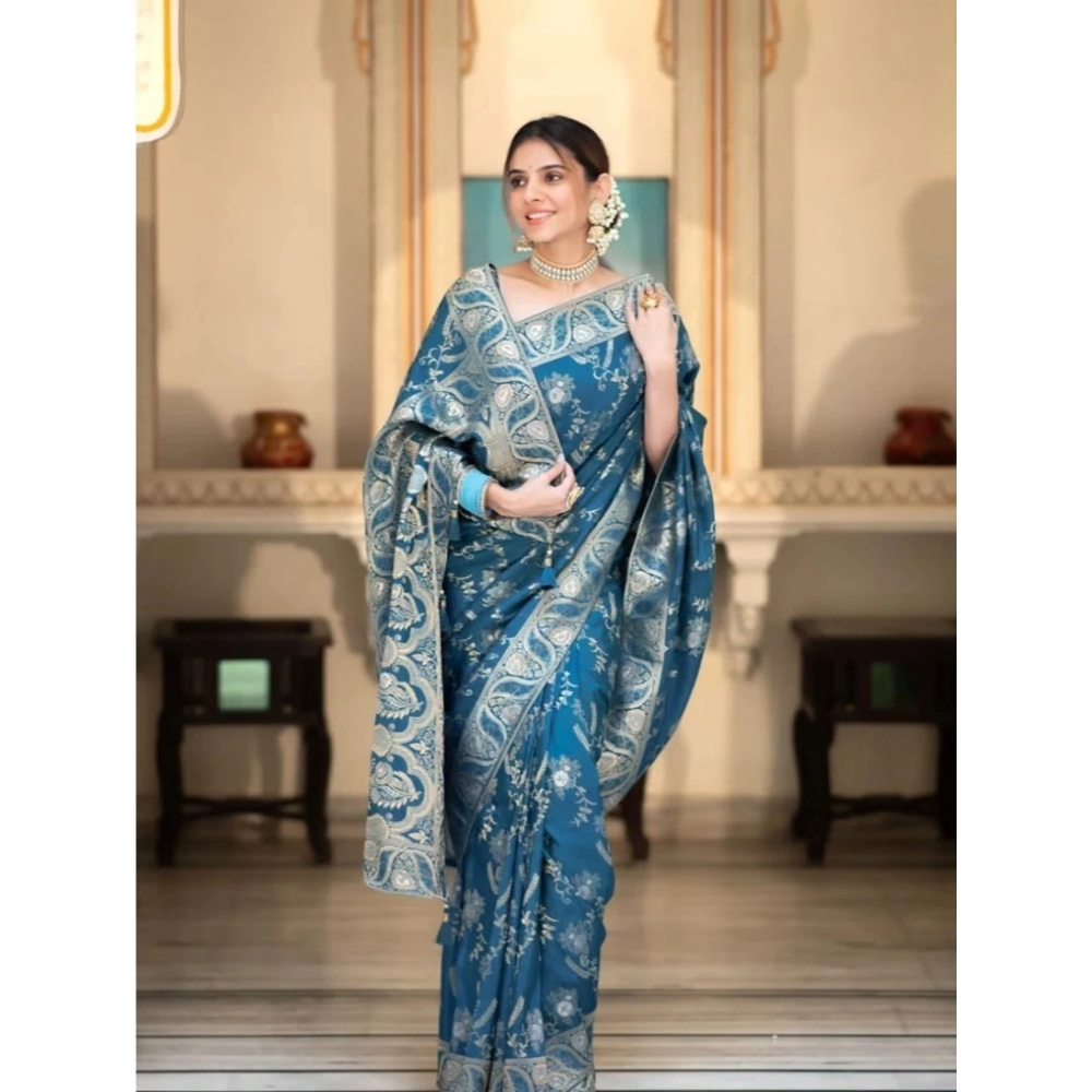Generic Women's Art Silk Embellished Kanjivaram Saree With Unstitched Blouse (5.5Mtr, Rama) Generic Women's Art Silk Embellished Kanjivaram Saree With Unstitched Blouse (5.5Mtr, Rama)