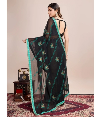 Generic Women's Georgette Printed  Saree With Unstitched Blouse (5.5Mtr, Rama)