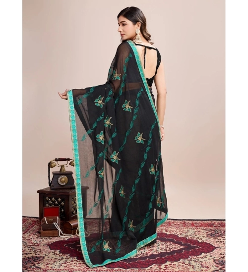 Generic Women's Georgette Printed  Saree With Unstitched Blouse (5.5Mtr, Rama)