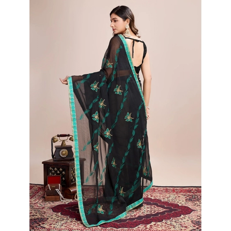 Women's Georgette Printed Saree With Unstitched Blouse (5.5Mtr, Rama) Women's Georgette Printed Saree With Unstitched Blouse (5.5Mtr, Rama)