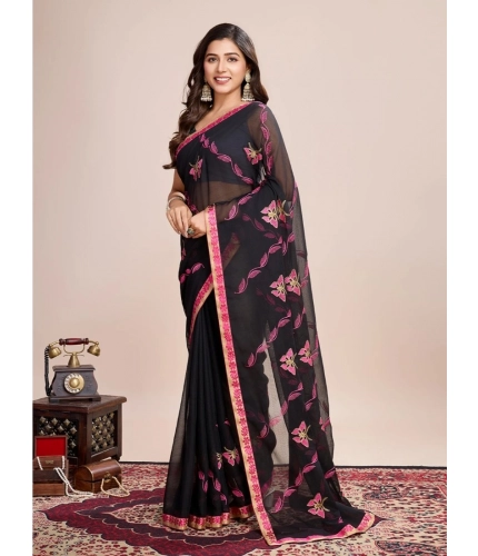 Generic Women's Georgette Printed  Saree With Unstitched Blouse (5.5Mtr, Pink)