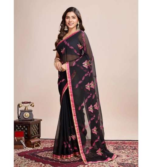Generic Women's Georgette Printed  Saree With Unstitched Blouse (5.5Mtr, Pink)