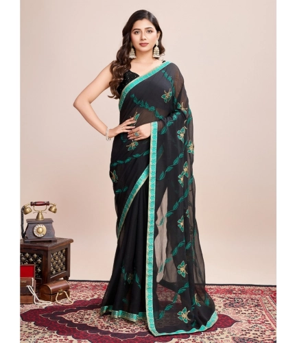 Generic Women's Georgette Printed  Saree With Unstitched Blouse (5.5Mtr, Rama)