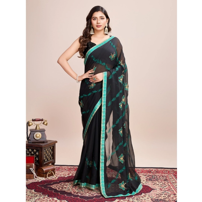 Women's Georgette Printed Saree With Unstitched Blouse (5.5Mtr, Rama) Women's Georgette Printed Saree With Unstitched Blouse (5.5Mtr, Rama)