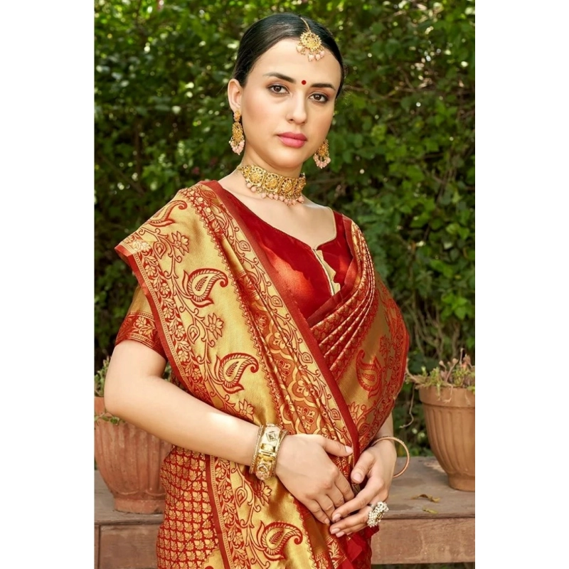 Women's Silk Woven Kanjivaram Saree With Unstitched Blouse (5.5Mtr, Red) Women's Silk Woven Kanjivaram Saree With Unstitched Blouse (5.5Mtr, Red)