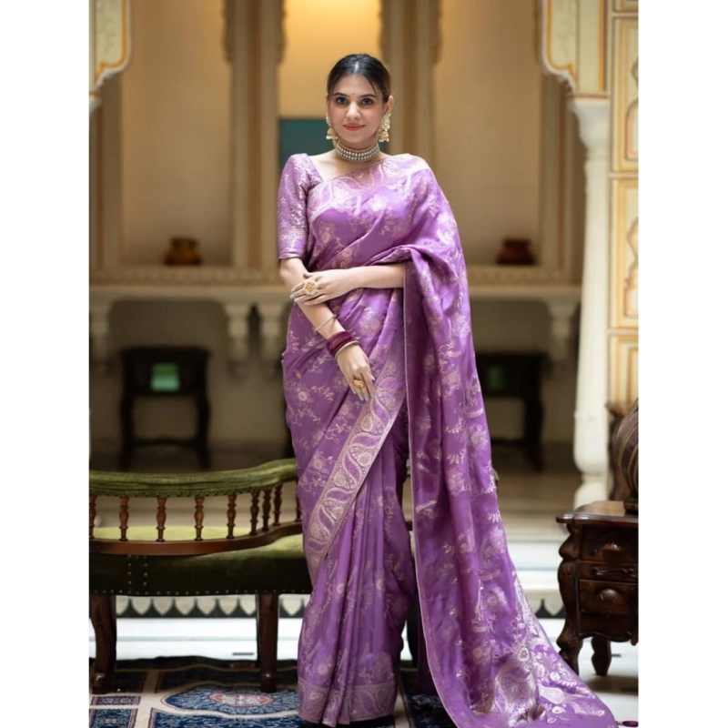 Women's Art Silk Embellished Kanjivaram Saree With Unstitched Blouse (5.5Mtr, Lavender) Women's Art Silk Embellished Kanjivaram Saree With Unstitched Blouse (5.5Mtr, Lavender)