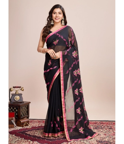 Generic Women's Georgette Printed  Saree With Unstitched Blouse (5.5Mtr, Pink)