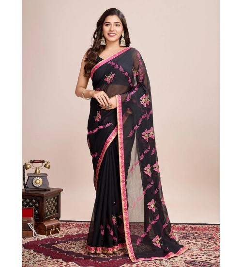 Generic Women's Georgette Printed  Saree With Unstitched Blouse (5.5Mtr, Pink)
