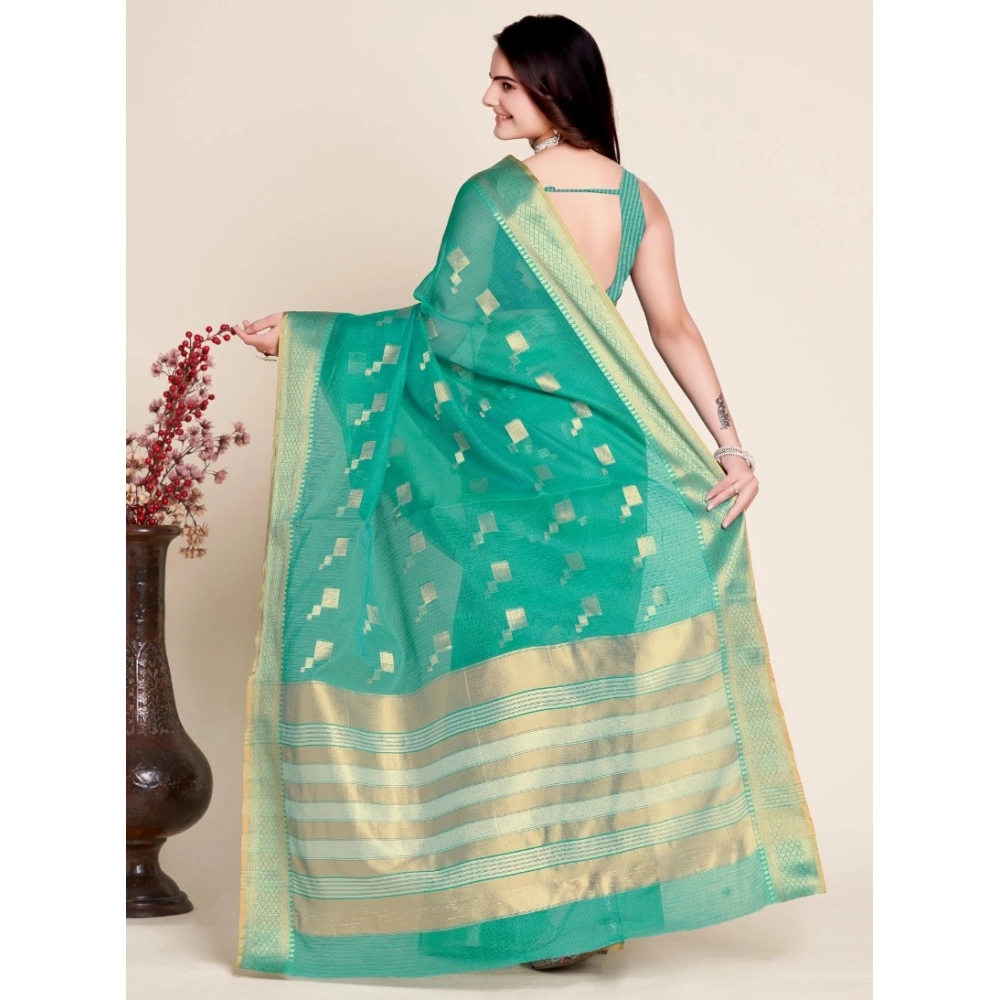Generic Women's Silk Blend Printed Banarasi Saree With Unstitched Blouse (5.5Mtr, Rama Green) Generic Women's Silk Blend Printed Banarasi Saree With Unstitched Blouse (5.5Mtr, Rama Green)
