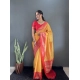 Generic Women's Silk Blend Woven Kanjivaram Saree With Unstitched Blouse (5.5Mtr, Yellow Red) Generic Women's Silk Blend Woven Kanjivaram Saree With Unstitched Blouse (5.5Mtr, Yellow Red)