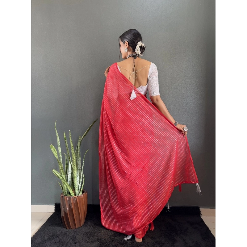 Women's Chiffon Woven Bollywood Saree With Unstitched Blouse (5.5Mtr, Red) Women's Chiffon Woven Bollywood Saree With Unstitched Blouse (5.5Mtr, Red)