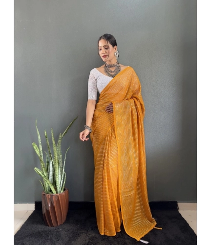 Generic Women's Chiffon Woven Bollywood Saree With Unstitched Blouse (5.5Mtr, Mustard)