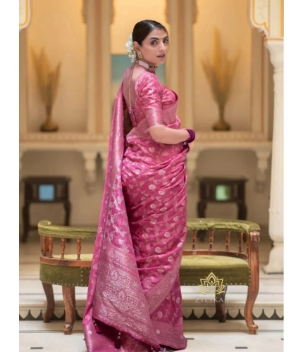 Generic Women's Silk Woven Kanjivaram Saree With Unstitched Blouse (5.5Mtr, Pink)