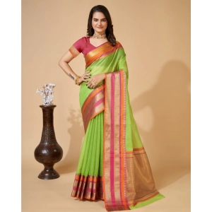 Generic Women's Cotton Blend Woven  Saree With Unstitched Blouse (5.5Mtr, Light Green)