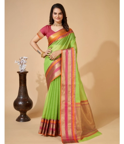 Generic Women's Cotton Blend Woven  Saree With Unstitched Blouse (5.5Mtr, Light Green)