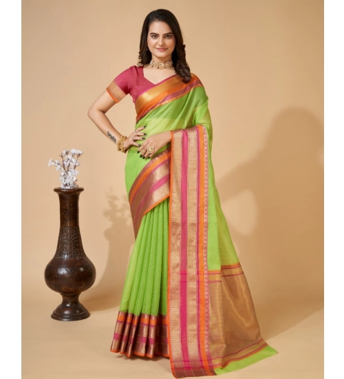 Generic Women's Cotton Blend Woven  Saree With Unstitched Blouse (5.5Mtr, Light Green)