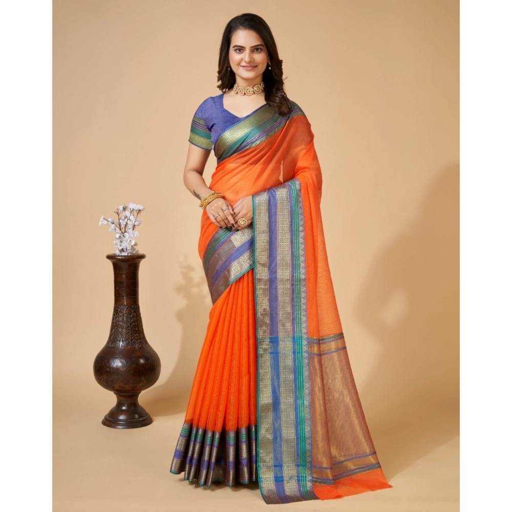 Generic Women's Cotton Blend Woven Saree With Unstitched Blouse (5.5Mtr, Orange) Generic Women's Cotton Blend Woven Saree With Unstitched Blouse (5.5Mtr, Orange)