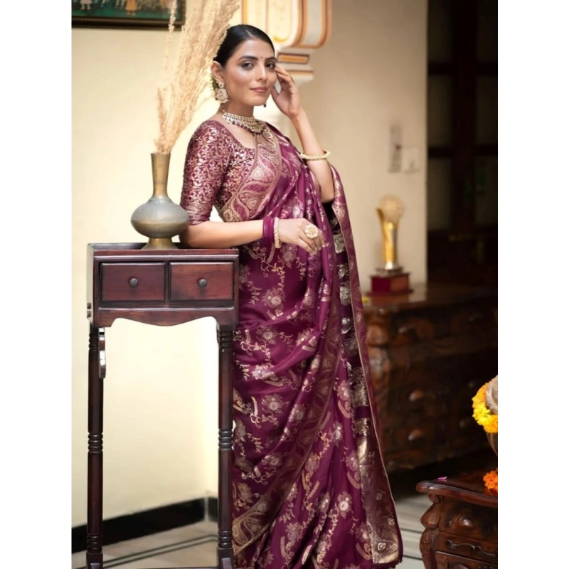 Women's Art Silk Embellished Kanjivaram Saree With Unstitched Blouse (5.5Mtr, Purple) Women's Art Silk Embellished Kanjivaram Saree With Unstitched Blouse (5.5Mtr, Purple)