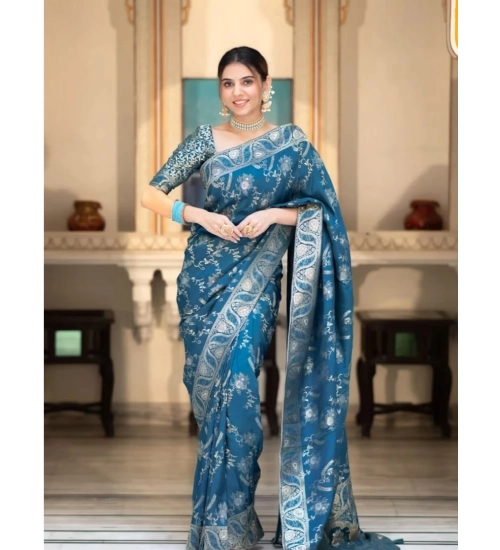 Generic Women's Art Silk Embellished Kanjivaram Saree With Unstitched Blouse (5.5Mtr, Rama)