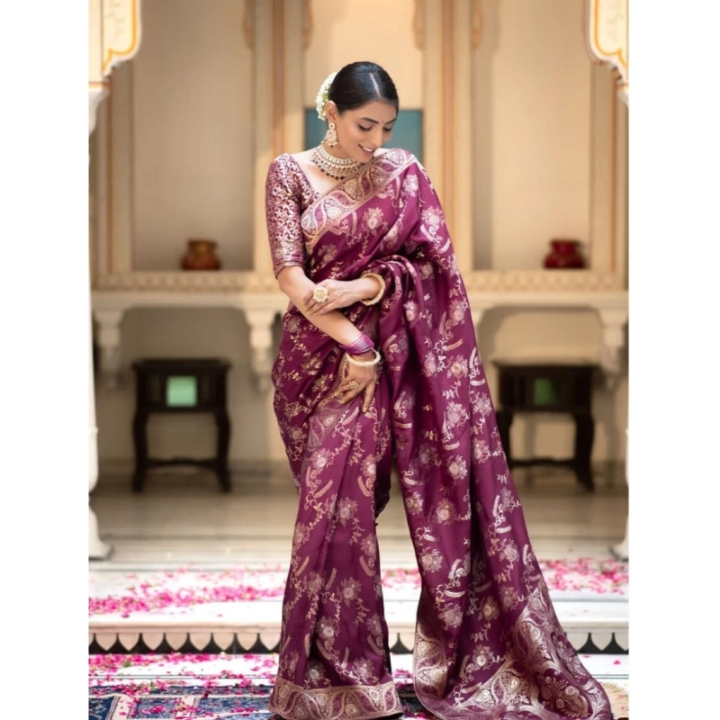 Women's Art Silk Embellished Kanjivaram Saree With Unstitched Blouse (5.5Mtr, Purple) Women's Art Silk Embellished Kanjivaram Saree With Unstitched Blouse (5.5Mtr, Purple)