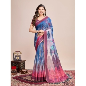 Generic Women's Georgette Embroidered  Saree With Unstitched Blouse (5.5Mtr, Blue)