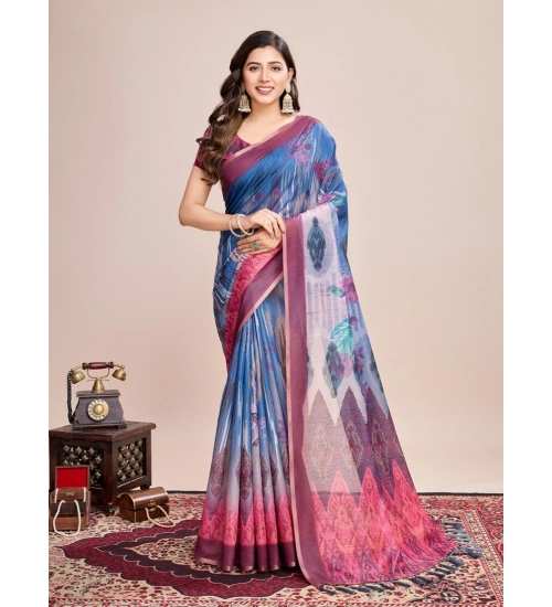 Generic Women's Georgette Embroidered  Saree With Unstitched Blouse (5.5Mtr, Blue)