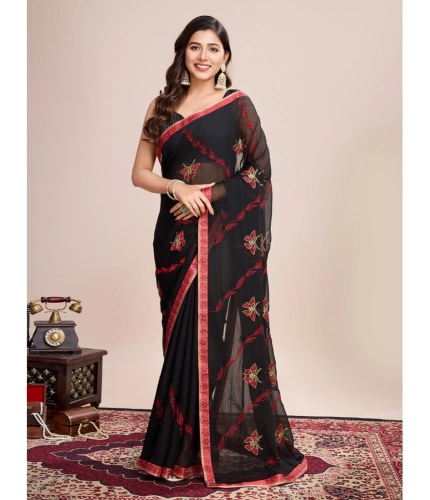 Generic Women's Georgette Printed  Saree With Unstitched Blouse (5.5Mtr, Red)