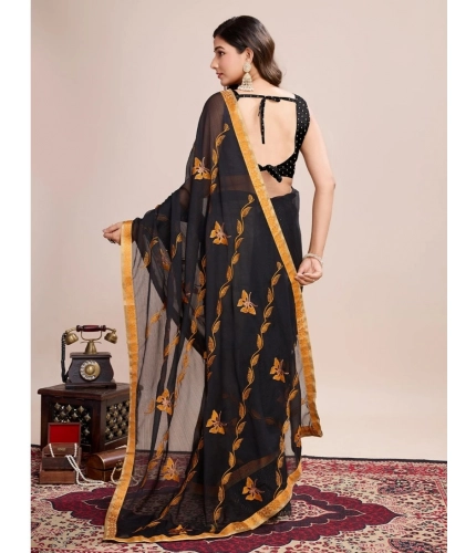 Generic Women's Georgette Printed  Saree With Unstitched Blouse (5.5Mtr, Orange)