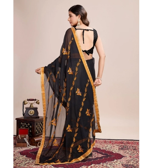 Generic Women's Georgette Printed  Saree With Unstitched Blouse (5.5Mtr, Orange)