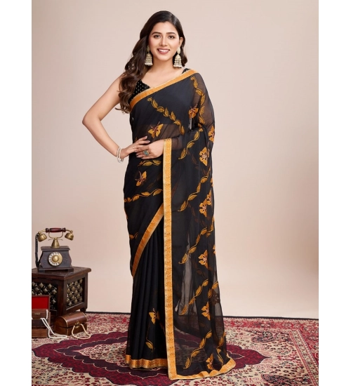 Generic Women's Georgette Printed  Saree With Unstitched Blouse (5.5Mtr, Orange)