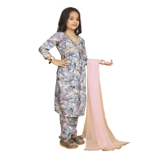 Generic Girl's Maslin Embrodrery Lace Aliya Cut Top With Bottom Dupatta Set (Grey) Generic Girl's Maslin Embrodrery Lace Aliya Cut Top With Bottom Dupatta Set (Grey)