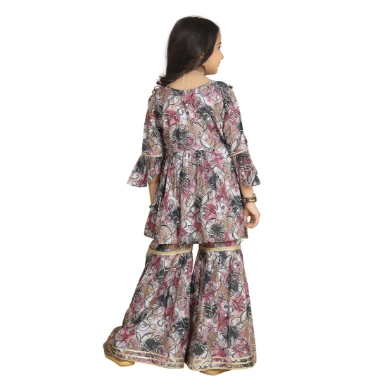 Generic Girl's Maslin Embrodrery Lace Aliya Cut Top With Sharara Dupatta Set (Pink)