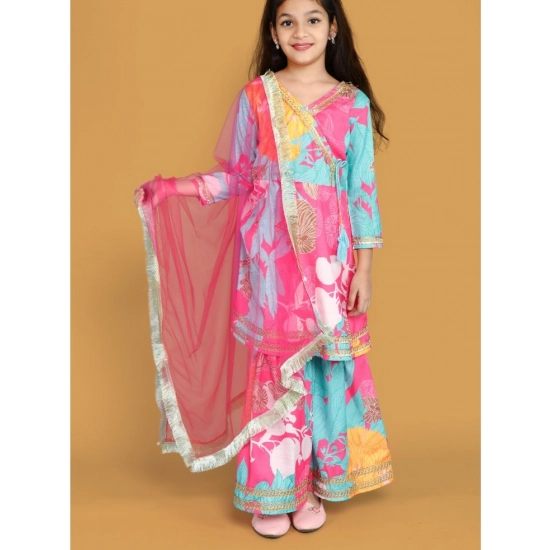 Generic Girl's Rayon Printed Codding Lace Anarkali-Style Suit (Multicolor)