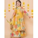 Generic Girl's Rayon Printed Codding Lace Anarkali-Style Suit (Yellow)