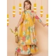 Generic Girl's Rayon Printed Codding Lace Anarkali-Style Suit (Yellow)