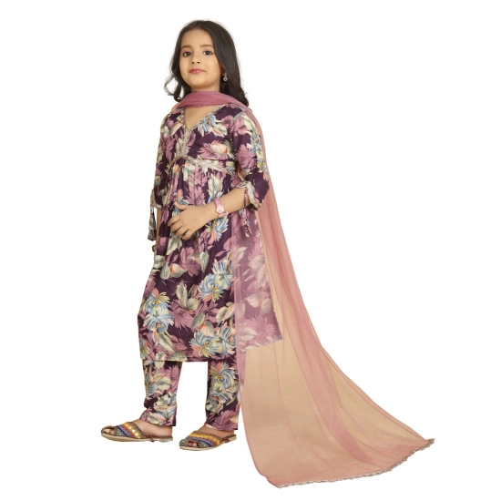 Generic Girl's Maslin Embrodrery Lace Aliya Cut Top With Bottom Dupatta Set (Purple) Generic Girl's Maslin Embrodrery Lace Aliya Cut Top With Bottom Dupatta Set (Purple)