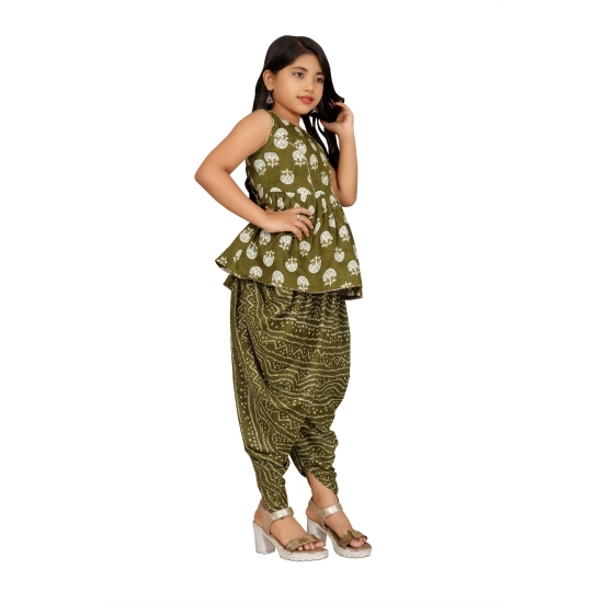 Generic Girl's Cotton Rayon Printed Top And Dhoti With Dupatta Set (Green) Generic Girl's Cotton Rayon Printed Top And Dhoti With Dupatta Set (Green)