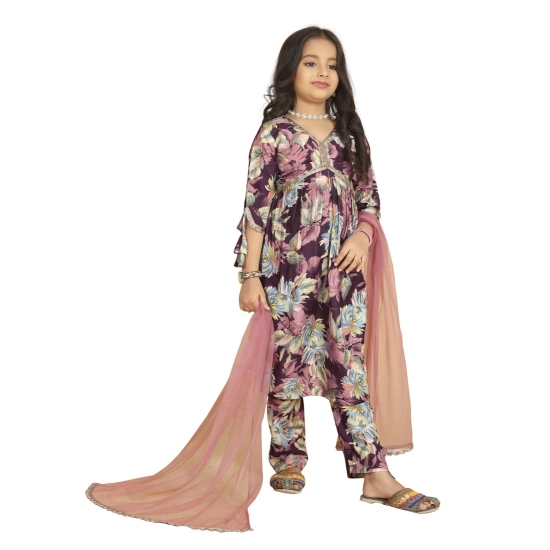Generic Girl's Maslin Embrodrery Lace Aliya Cut Top With Bottom Dupatta Set (Purple) Generic Girl's Maslin Embrodrery Lace Aliya Cut Top With Bottom Dupatta Set (Purple)