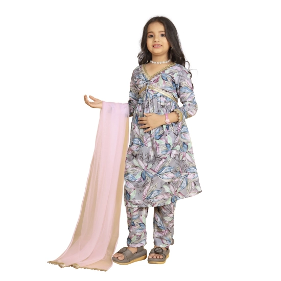 Generic Girl's Maslin Embrodrery Lace Aliya Cut Top With Bottom Dupatta Set (Grey) Generic Girl's Maslin Embrodrery Lace Aliya Cut Top With Bottom Dupatta Set (Grey)