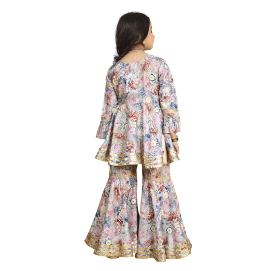 Generic Girl's Maslin Embrodrery Lace Aliya Cut Top With Sharara Dupatta Set (Baby Pink)