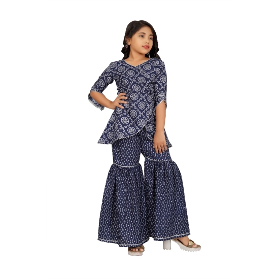 Generic Girl's Cotton Rayon Printed Top And Sharara Set (Blue)