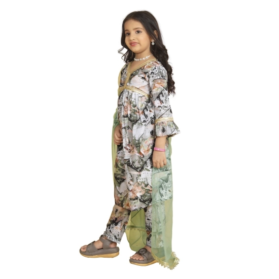 Generic Girl's Maslin Embrodrery Lace Aliya Cut Top With Bottom Dupatta Set (Green) Generic Girl's Maslin Embrodrery Lace Aliya Cut Top With Bottom Dupatta Set (Green)