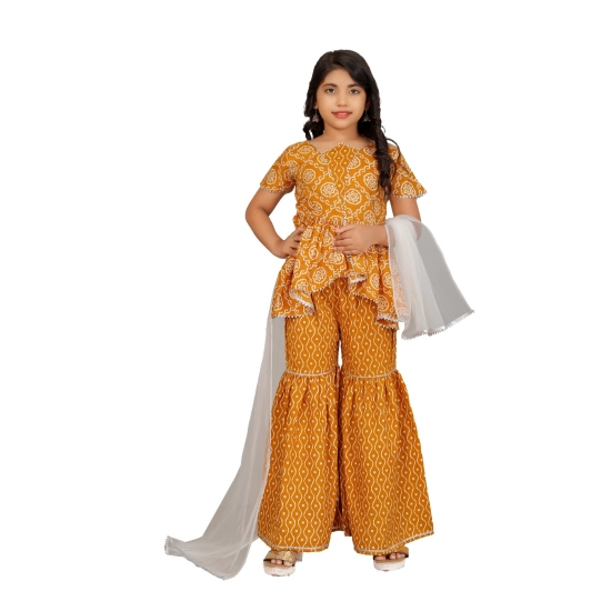 Generic Girl's Cotton Rayon Printed Top And Sharara Set (Mustard)